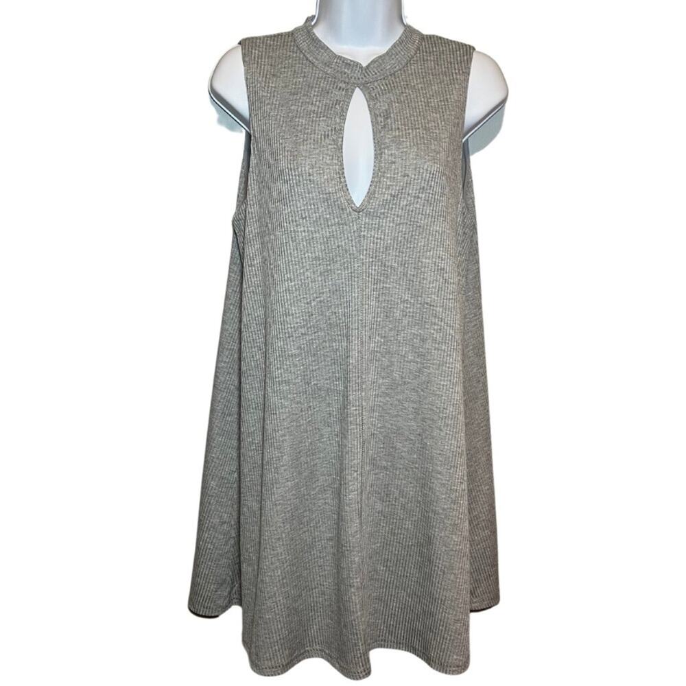 Very J Ribbed Keyhole Dress, Grey, M